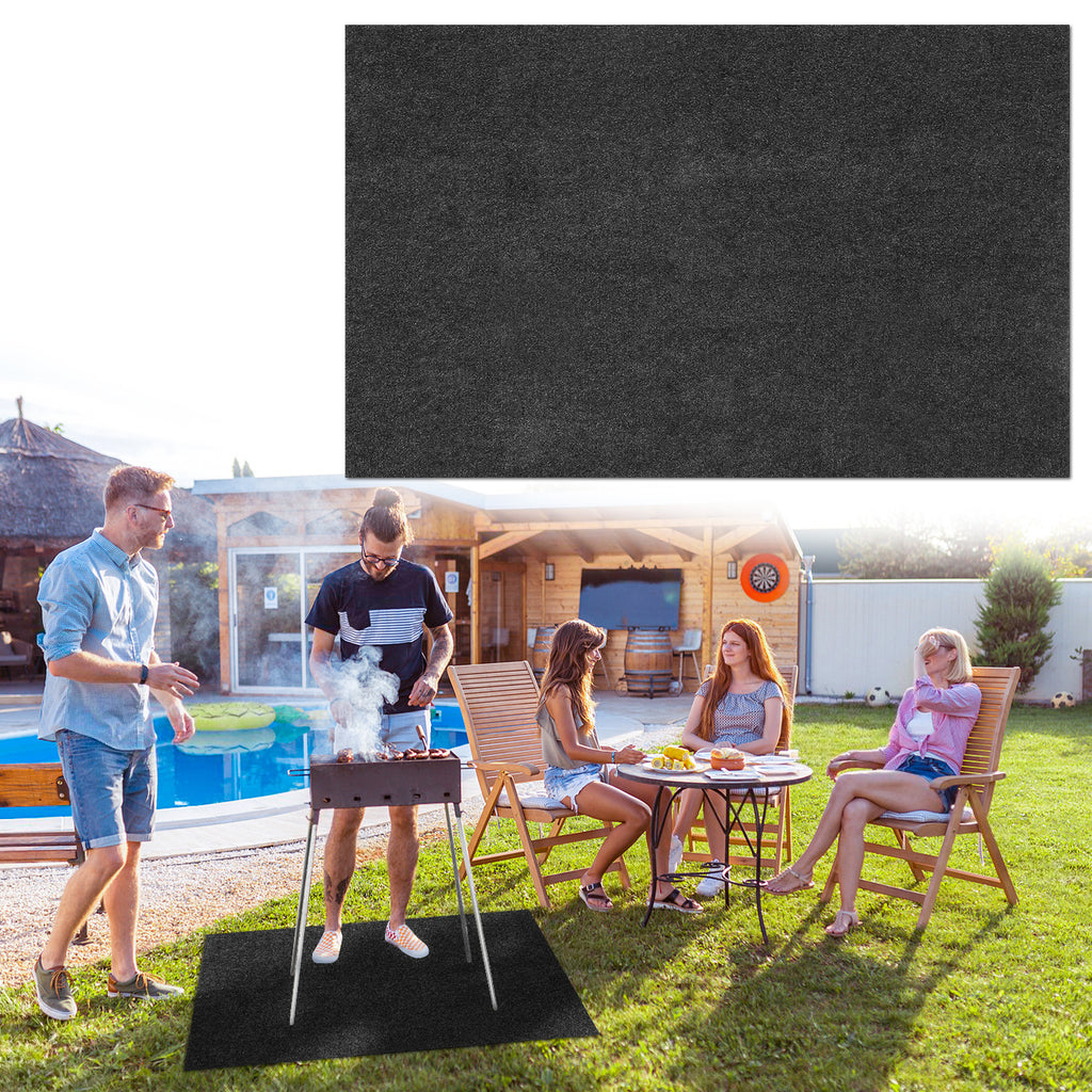 Grillteppich Grillunterlage Grillmatte, 75x120 cm/ 80x120 cm/ 90x120 cm/ 100x120 cm Grillmatten zum Grillen im Garten, Bodenschutzmatte BBQ Schutz Feuerfeste hitzebeständige für Familien-Grillabend auf, Anthrazit
