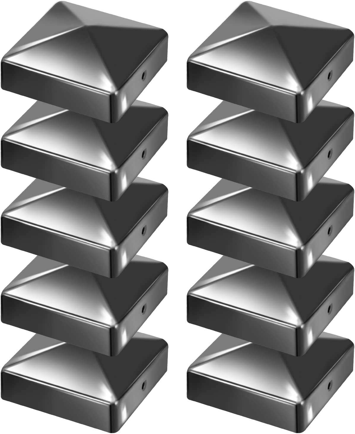 10 Pfostenkappen 91x91mm Zaunpfosten Metall Zaunpfosten verzinkt Pyramiden Form Pfostenabdeckung Zaunpfosten Kappen für Holzpfosten Abdeckkappen für Zaunpfosten mit Schrauben Schwarz/Silber