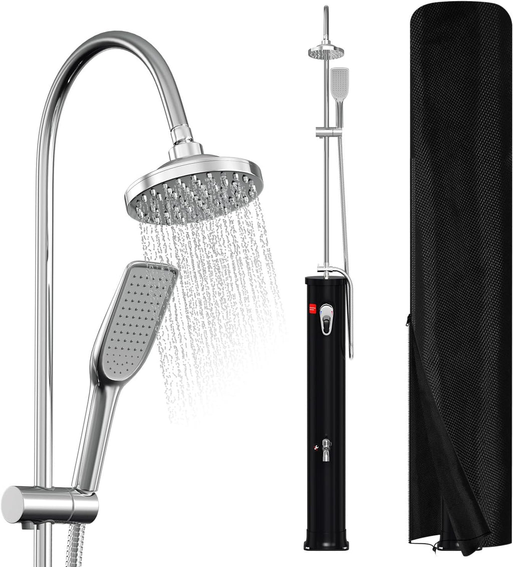 Solardusche 20L Halbe Einzelstab Solar Gartendusche warmes Wasser Bis Zu 60°C Ohne Stromanschluss Pooldusche Camping mit Handbrause und schwenkbarem Regenduschkopf inkl. Schutzhülle