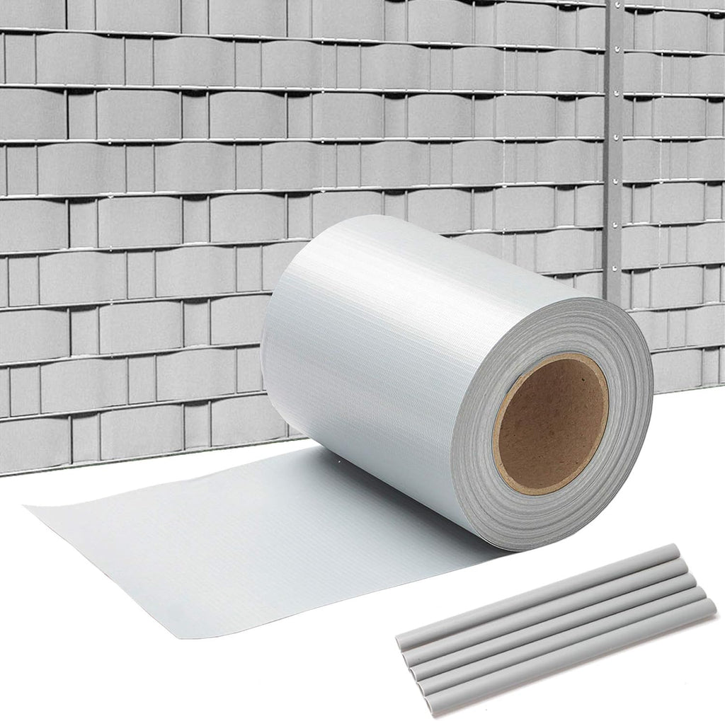 Sichtschutzstreifen für Doppelstabmatten, 50m/70m x 19cm Wetterfester PVC Sichtschutz (450g/m²) inkl. 40 Clips. Ideal für Doppelstabmattenzaun, Garten & Balkon, Grau
