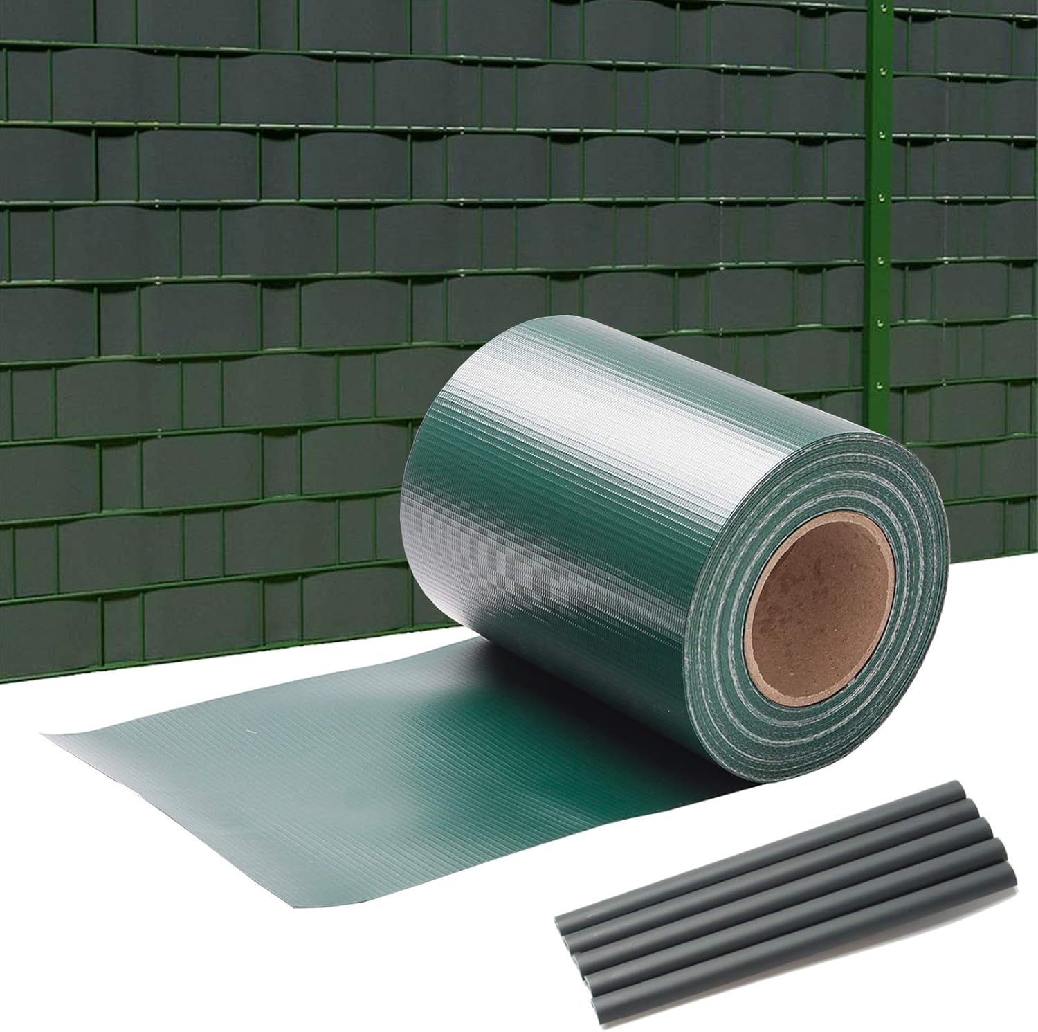 Sichtschutzstreifen für Doppelstabmatten, 35m/50m/70m Wetterfester PVC Sichtschutz (450g/m²) inkl. 30 Clips. Ideal für Doppelstabmattenzaun, Garten & Balkon, Grün