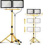 LED Baustrahler 2 x 50W / 100W / 200W, Baustrahler LED mit Stativ Einstellbar, 6500K Kaltweiß Baulampe für Innen- & Außenbereic, IP66 Baustellenlampe mit 3m Kabel Stecker für Baustelle Werkstatt Keller