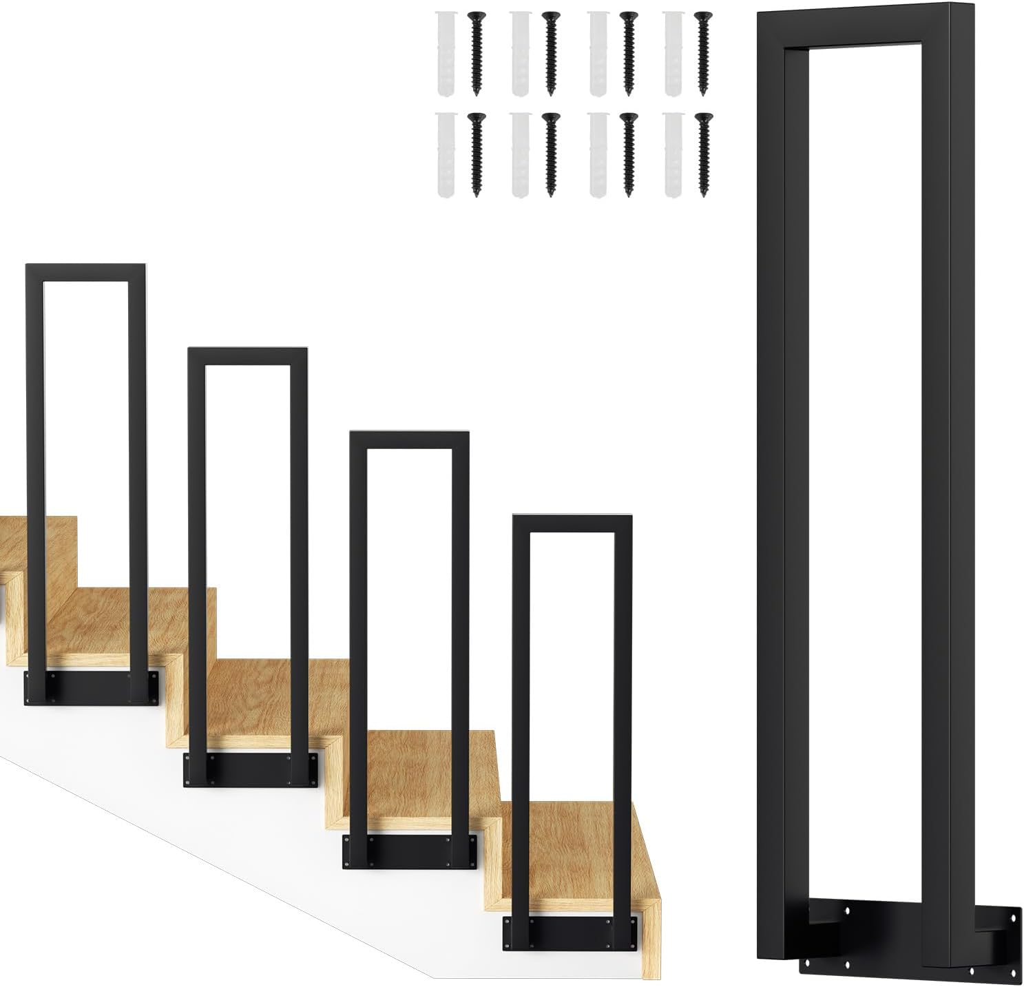 Weiß/Schwarz Treppengeländer Innen, 75/85/95/100/110 cm U-förmiger Treppengeländer, Handlauf aus Metall, Geländer aus Vierkantrohr für Lofts, Villen und Wohnungen, Verbundene Grundplatten, Seitenmontage