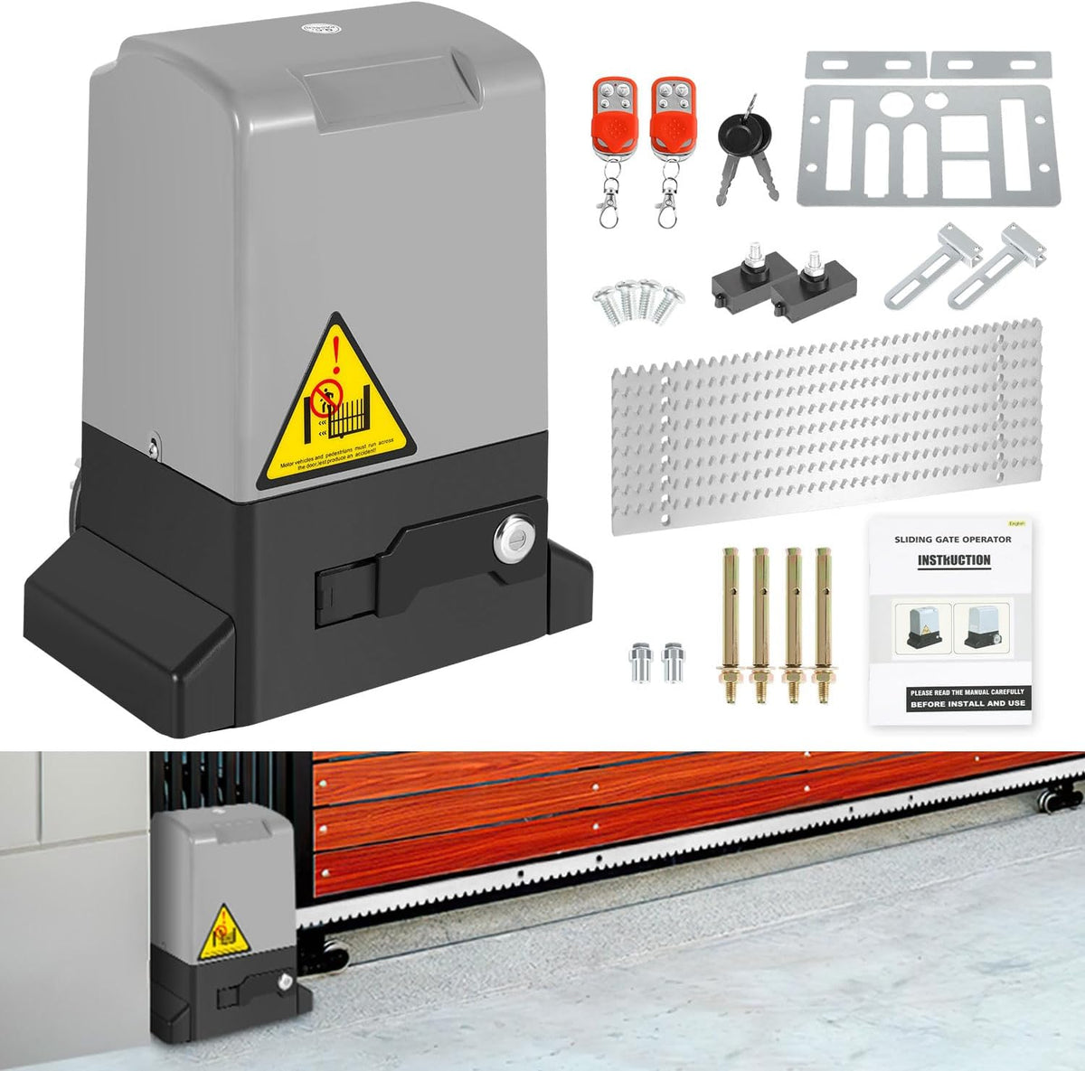 Schiebetorantrieb Set Flügeltorantrieb Torantrieb 12M garagentorantrieb, Automatische Schließfunktion, mit 2 Fernbedienung & Entriegelungsschlüssel, für Innenhof, Weide, Fabrik