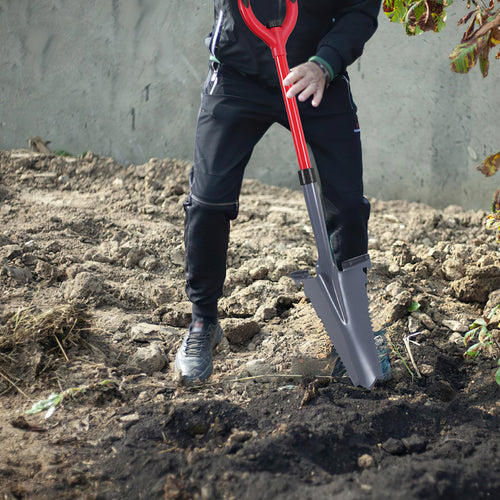 114 cm lange Gartenschaufel, vielseitig einsetzbare Gartenschaufel, V-förmige Wurzelschaufel mit gezahnter Klinge, geeignet für harten, steinigen Boden; diese Wurzelschaufel verfügt über eine breite Trittkante und einen ergonomischen Griff