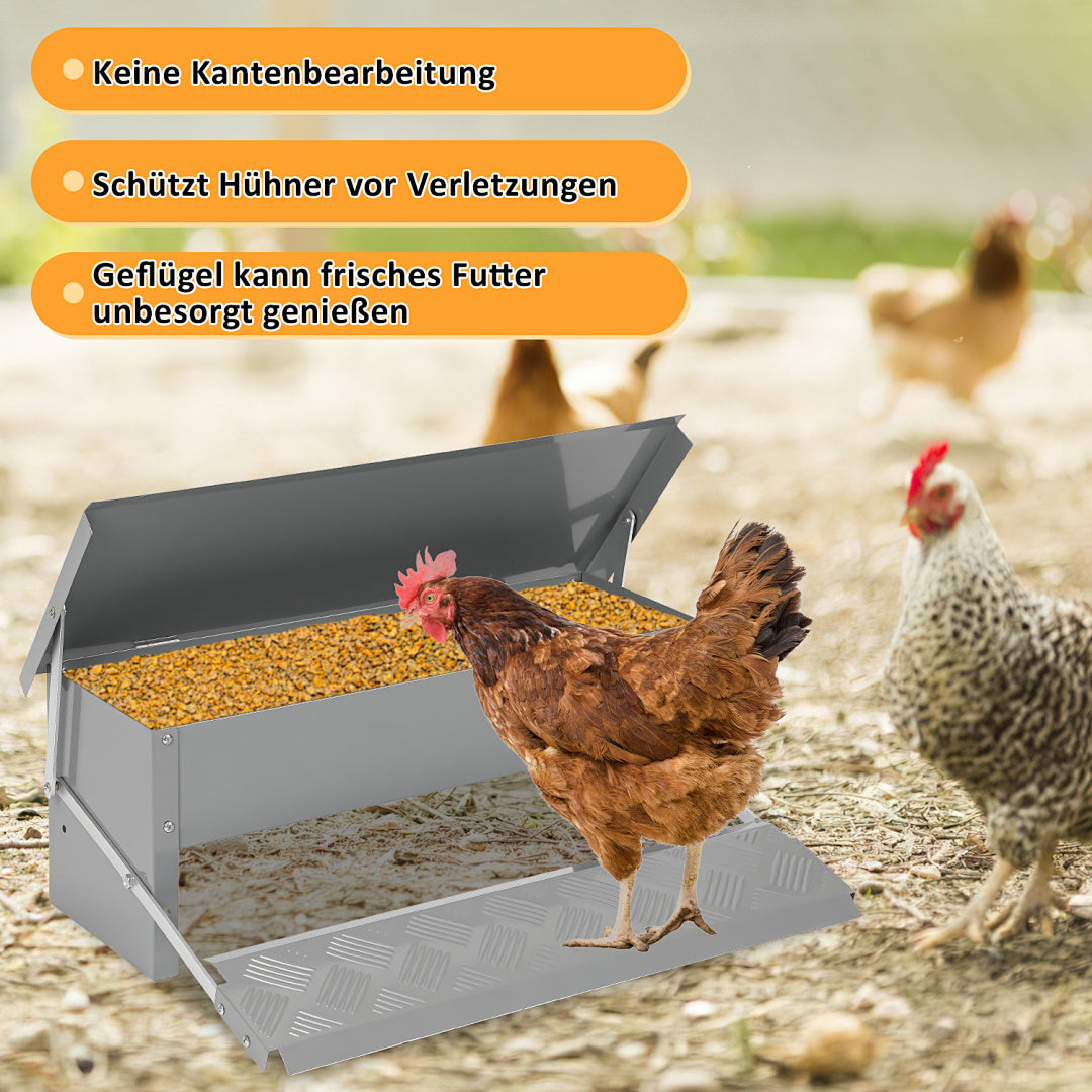 50 x 20 x 19 cm großer automatischer Futterautomat mit automatischem Fußschalter und wasserdichter Abdeckung, Futtertrog aus verzinktem Stahl für Geflügel, 5-kg-Futterautomat (mit Rattenschutz), nur Futterautomat / Futterautomat + mit Edelstahlschaufel