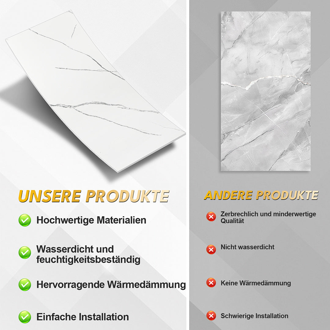 4er-Set Wandpaneele in Marmoroptik, PVC-Wandverkleidung, 120 x 60 cm, zur Selbstmontage, wasserfeste 3D-Dekorplatten für Küche und Bad, grau/weiß/weiß-gold/schwarz-weiß