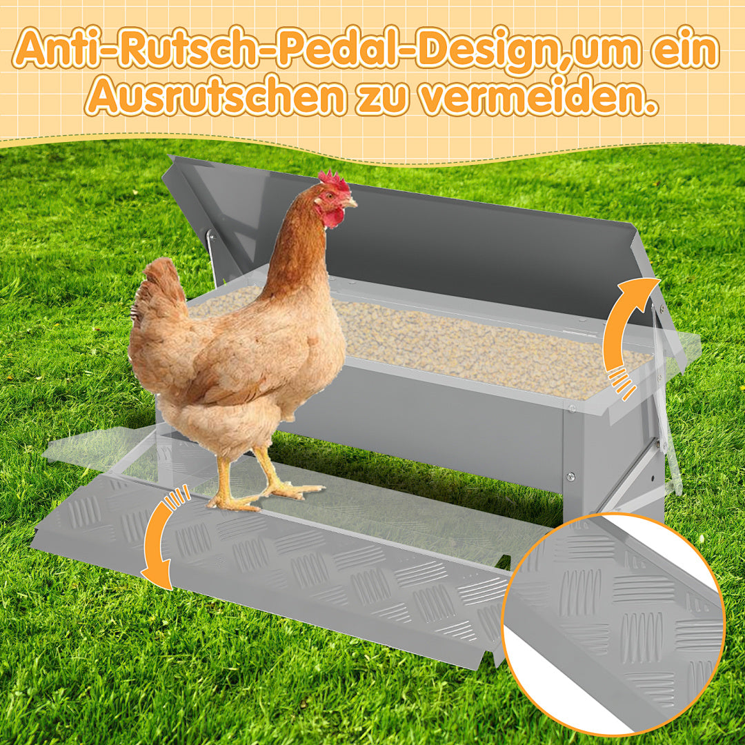 50 x 20 x 19 cm großer automatischer Futterautomat mit automatischem Fußschalter und wasserdichter Abdeckung, Futtertrog aus verzinktem Stahl für Geflügel, 5-kg-Futterautomat (mit Rattenschutz), nur Futterautomat / Futterautomat + mit Edelstahlschaufel