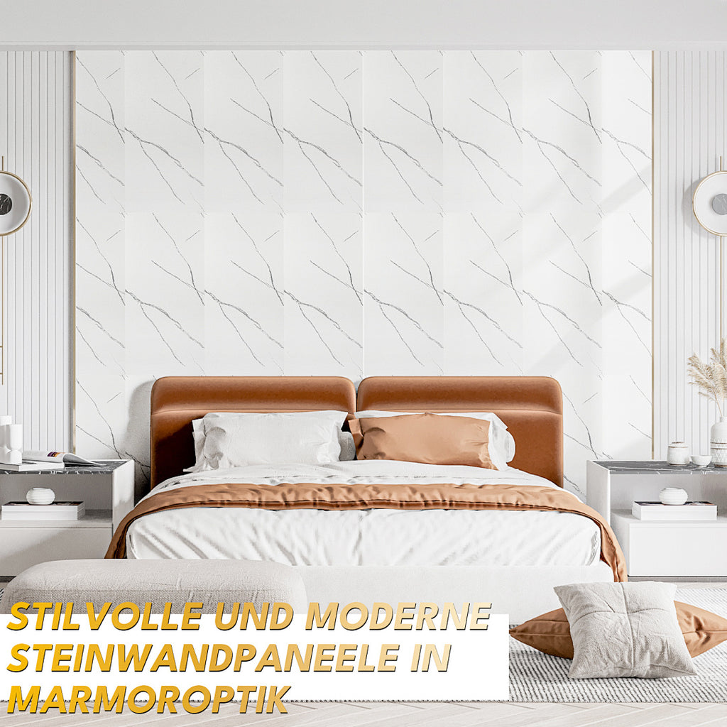 4er-Set Wandpaneele in Marmoroptik, PVC-Wandverkleidung, 120 x 60 cm, zur Selbstmontage, wasserfeste 3D-Dekorplatten für Küche und Bad, grau/weiß/weiß-gold/schwarz-weiß