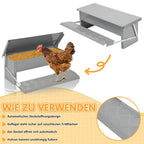 50 x 20 x 19 cm großer automatischer Futterautomat mit automatischem Fußschalter und wasserdichter Abdeckung, Futtertrog aus verzinktem Stahl für Geflügel, 5-kg-Futterautomat (mit Rattenschutz), nur Futterautomat / Futterautomat + mit Edelstahlschaufel