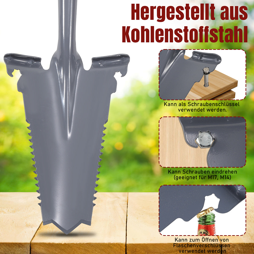 114 cm lange Gartenschaufel, vielseitig einsetzbare Gartenschaufel, V-förmige Wurzelschaufel mit gezahnter Klinge, geeignet für harten, steinigen Boden; diese Wurzelschaufel verfügt über eine breite Trittkante und einen ergonomischen Griff