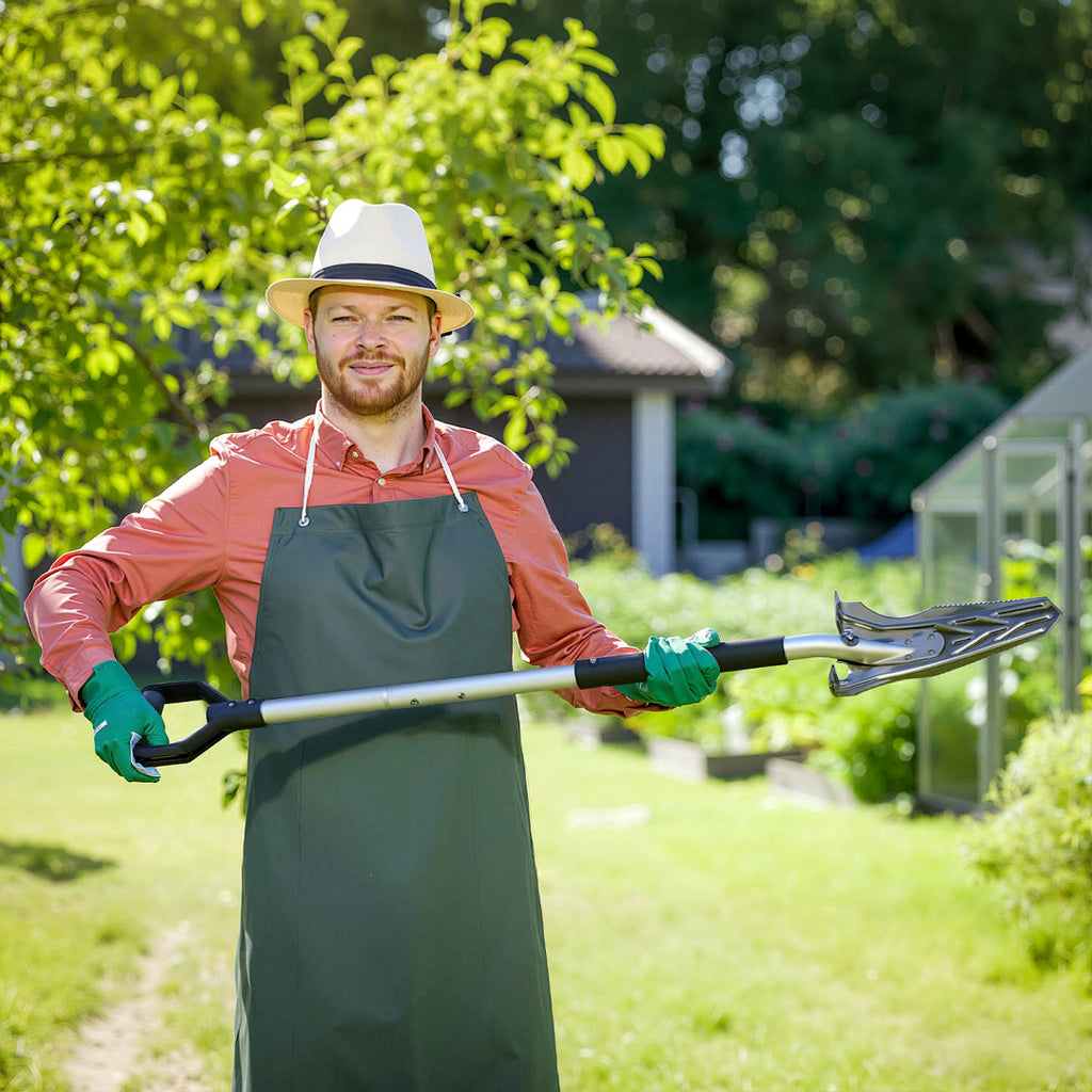 Eine Spaten mit gezacktem Blatt, geeignet für harten, steinigen Boden, 120 cm lang, mit breiter Schneide und ergonomischem Griff; V-förmiger Spaten – ein robuster und langlebiger Gartenspaten, der das Graben erleichtert