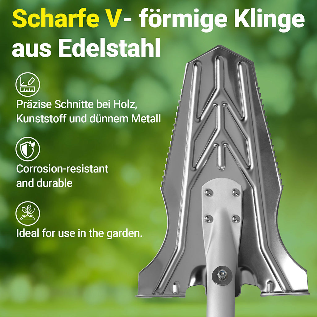 Eine Spaten mit gezacktem Blatt, geeignet für harten, steinigen Boden, 120 cm lang, mit breiter Schneide und ergonomischem Griff; V-förmiger Spaten – ein robuster und langlebiger Gartenspaten, der das Graben erleichtert