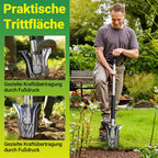 Eine Spaten mit gezacktem Blatt, geeignet für harten, steinigen Boden, 120 cm lang, mit breiter Schneide und ergonomischem Griff; V-förmiger Spaten – ein robuster und langlebiger Gartenspaten, der das Graben erleichtert