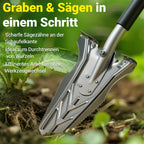 Eine Spaten mit gezacktem Blatt, geeignet für harten, steinigen Boden, 120 cm lang, mit breiter Schneide und ergonomischem Griff; V-förmiger Spaten – ein robuster und langlebiger Gartenspaten, der das Graben erleichtert
