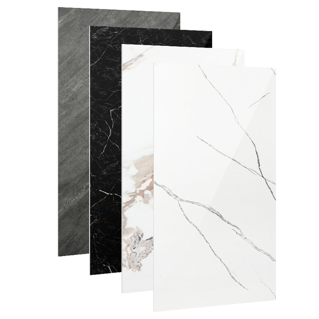 4er-Set Wandpaneele in Marmoroptik, PVC-Wandverkleidung, 120 x 60 cm, zur Selbstmontage, wasserfeste 3D-Dekorplatten für Küche und Bad, grau/weiß/weiß-gold/schwarz-weiß