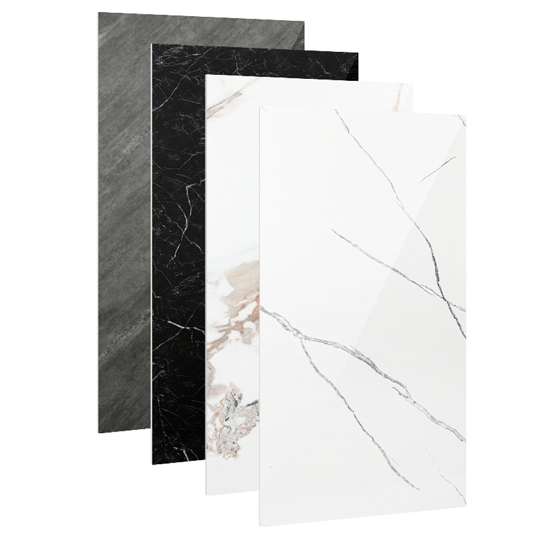 4er-Set Wandpaneele in Marmoroptik, PVC-Wandverkleidung, 120 x 60 cm, zur Selbstmontage, wasserfeste 3D-Dekorplatten für Küche und Bad, grau/weiß/weiß-gold/schwarz-weiß