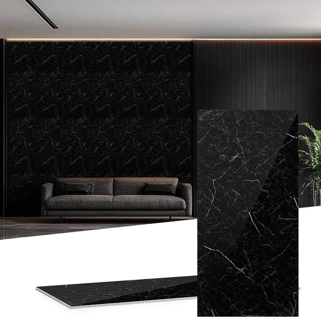 4er-Set Wandpaneele in Marmoroptik, PVC-Wandverkleidung, 120 x 60 cm, zur Selbstmontage, wasserfeste 3D-Dekorplatten für Küche und Bad, grau/weiß/weiß-gold/schwarz-weiß