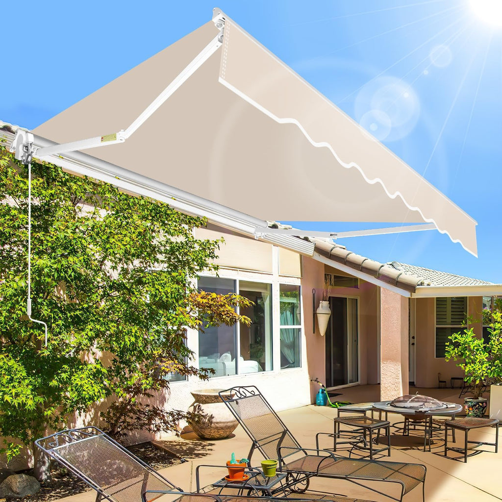 Manuelle Klappmarkise, 350 x 300 cm, mit Kurbel, UV-beständig und wasserdicht, aus Aluminium/Polyester, geeignet für Balkon, Terrasse und Garten, in vier Ausführungen erhältlich