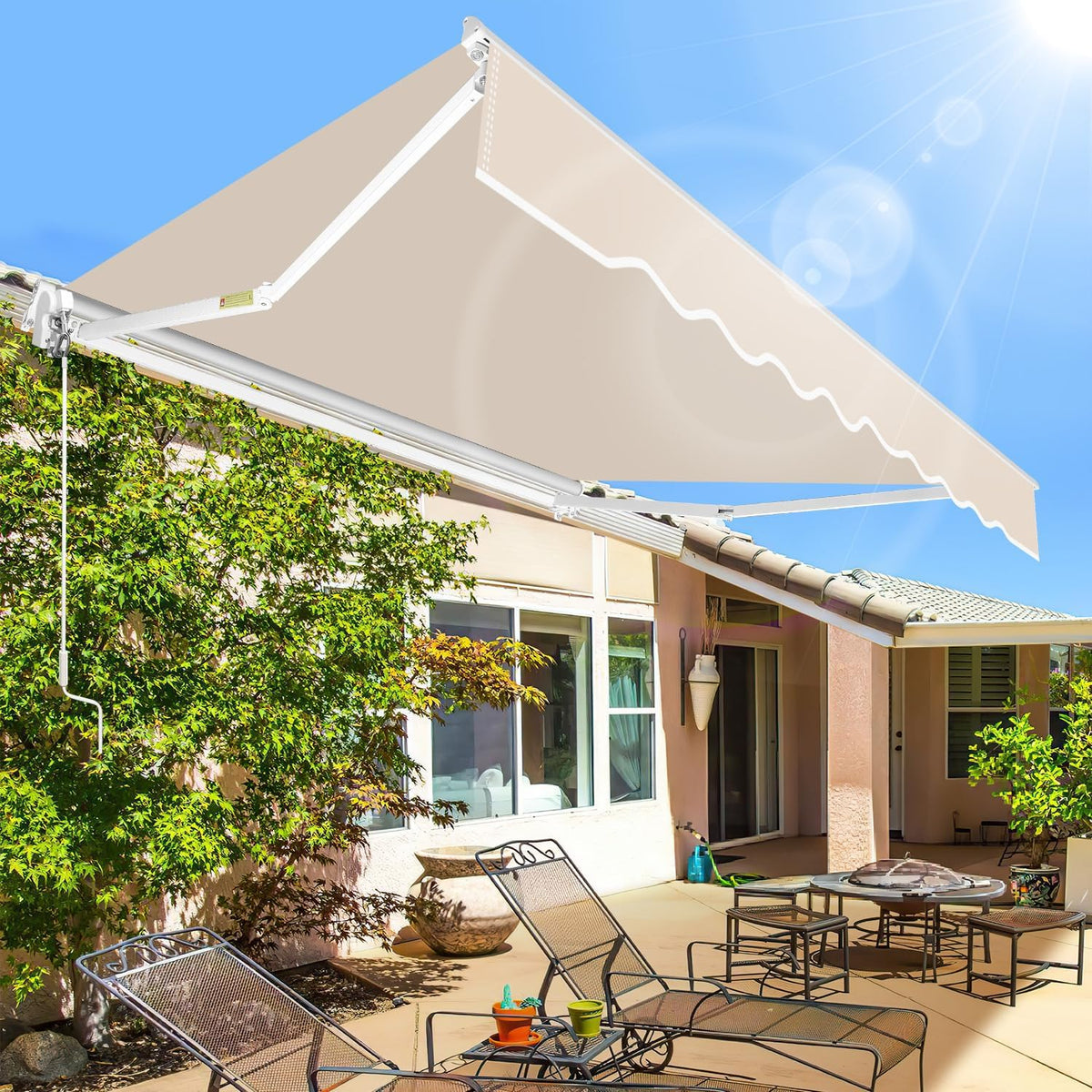 Manuelle Klappmarkise, 350 x 300 cm, mit Kurbel, UV-beständig und wasserdicht, aus Aluminium/Polyester, geeignet für Balkon, Terrasse und Garten, in vier Ausführungen erhältlich