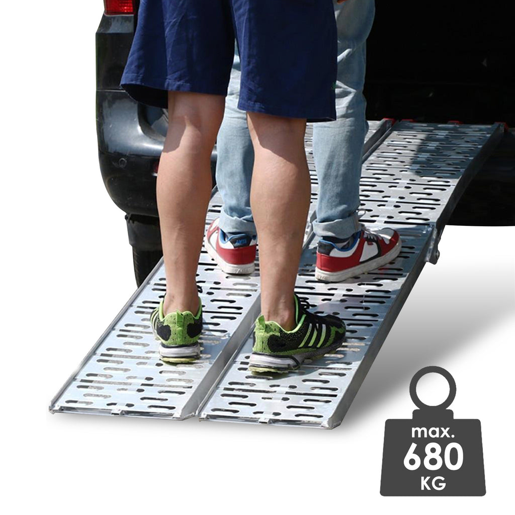 1/2x Laderampe, klappbare Laderampe für bis zu 680 kg, rutschfeste Laderampen, Aluminium-Zugangsrampe, für Autos, Anhänger, Motorräder, Fahrräder, Quads, PKWs