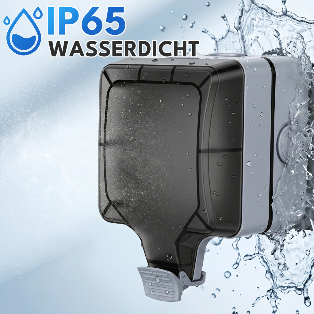IP65 Wasserdichte Außensteckdose Outdoor mit Schalter, Schutzkontakt, 16A 250V, 1-Fach, Aufputz für Garten & Feuchtraum