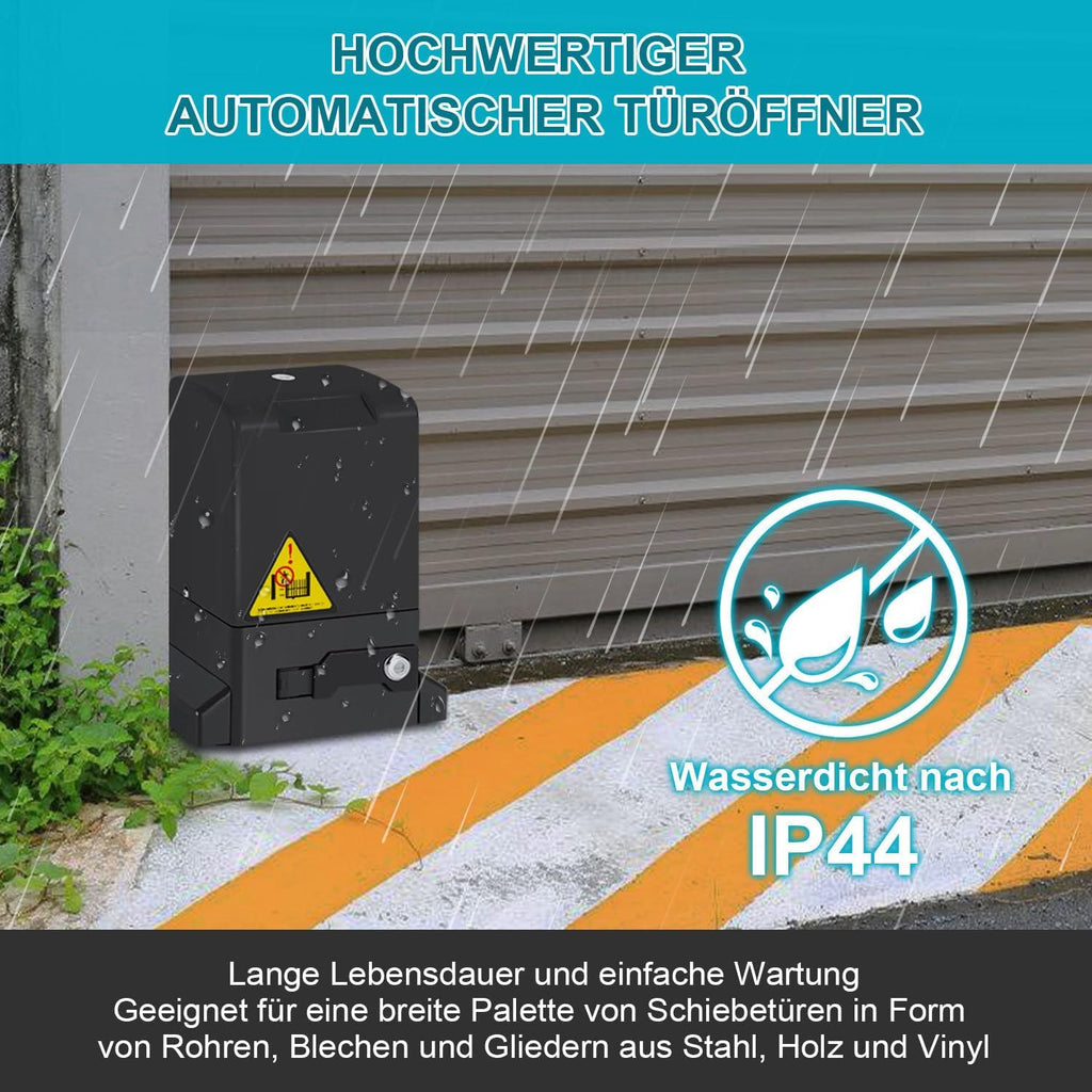 Schiebetorantrieb Set, 370W 800kg Flügeltorantrieb Torantrieb 12M Garagentorantrieb, mit 2 Fernbedienung Toröffner, Entriegelungsschlüssel und für Hotelbis, Fabrik, Schwarz