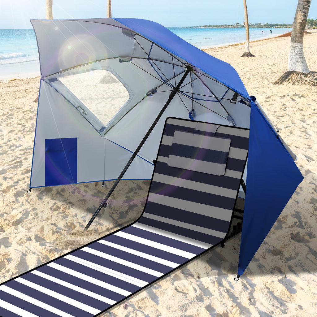 2-in-1-Aluminium-Auslegersonnenschirm – Sonnenschutz, UV-Schutz 50, 210 x 220 cm – Strand-/Garten-Sonnendach – zusammenklappbar, multifunktional, mit Fenster und Tragetasche