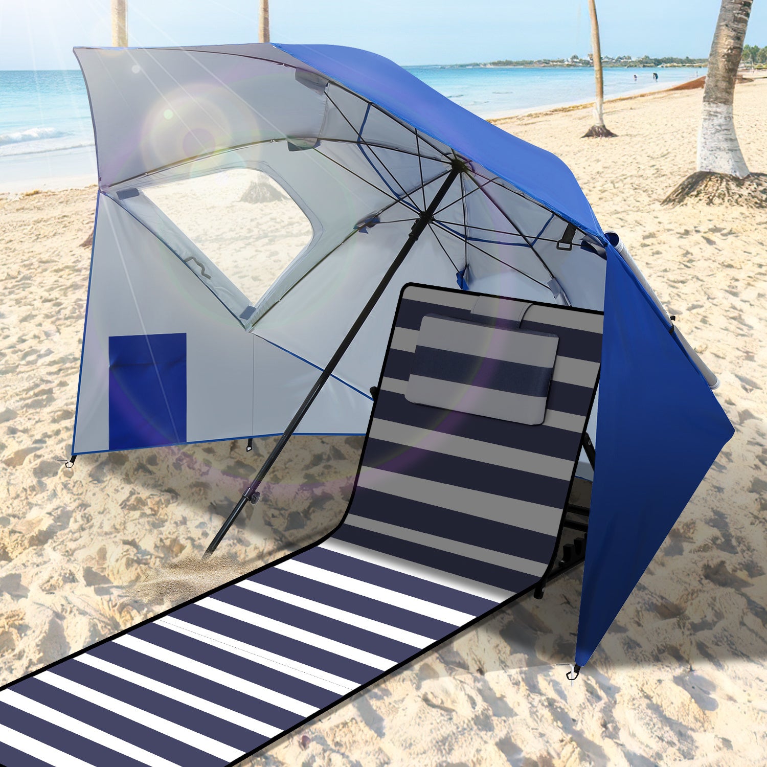 2-in-1-Aluminium-Auslegersonnenschirm – Sonnenschutz, UV-Schutz 50, 210 x 220 cm – Strand-/Garten-Sonnendach – zusammenklappbar, multifunktional, mit Fenster und Tragetasche