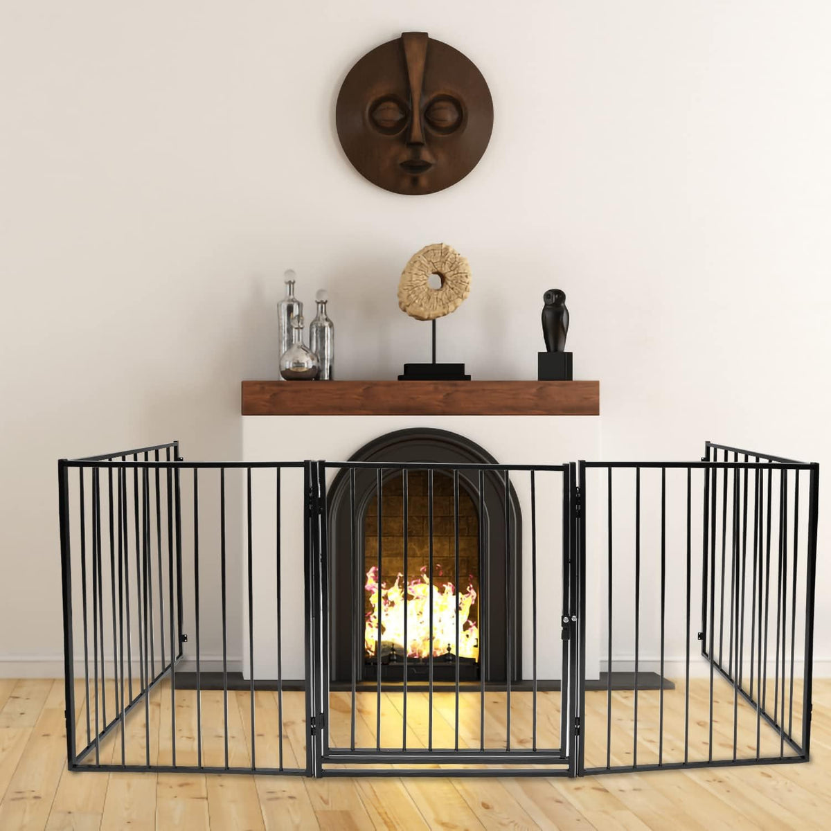 Kamin-Sicherheitstür 304 cm, Kindersicherheitstür, Kamin-Sicherheitstür, Metall-Kindersicherheitstür, Babysicherheitstür, Kindersicherheitstür (5er-Set, je 60 x 76 cm), schwarz