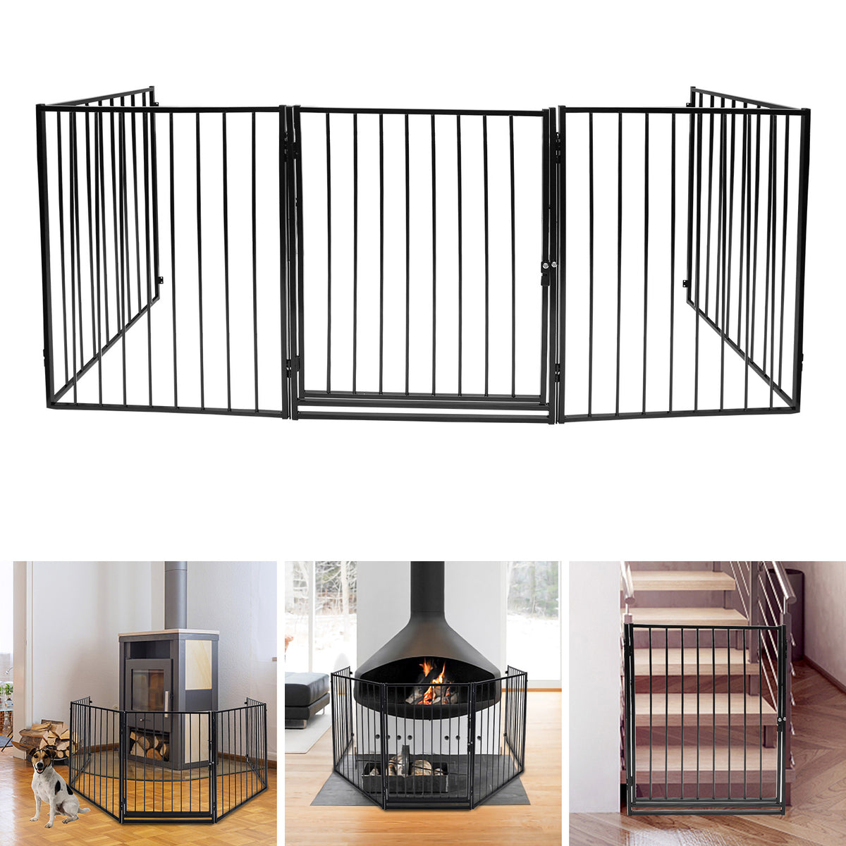 Kamin-Sicherheitstür 304 cm, Kindersicherheitstür, Kamin-Sicherheitstür, Metall-Kindersicherheitstür, Babysicherheitstür, Kindersicherheitstür (5er-Set, je 60 x 76 cm), schwarz