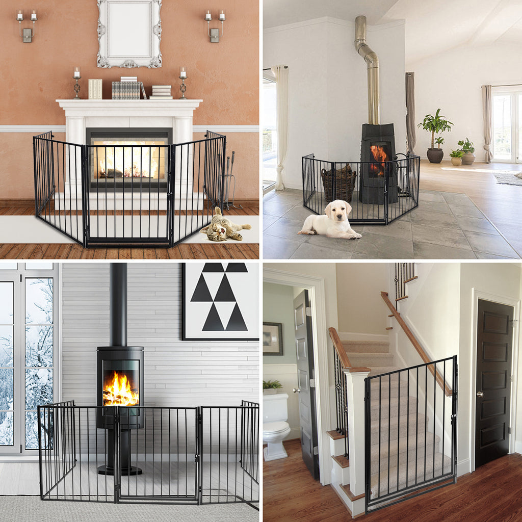 Kamin-Sicherheitstür 304 cm, Kindersicherheitstür, Kamin-Sicherheitstür, Metall-Kindersicherheitstür, Babysicherheitstür, Kindersicherheitstür (5er-Set, je 60 x 76 cm), schwarz