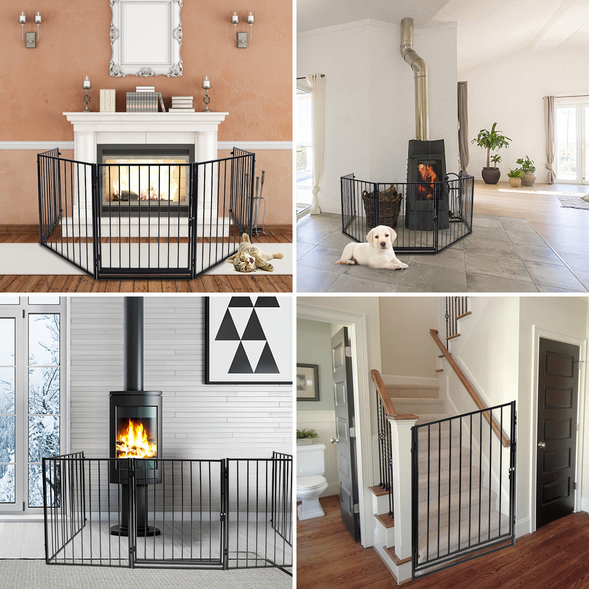Kamin-Sicherheitstür 304 cm, Kindersicherheitstür, Kamin-Sicherheitstür, Metall-Kindersicherheitstür, Babysicherheitstür, Kindersicherheitstür (5er-Set, je 60 x 76 cm), schwarz