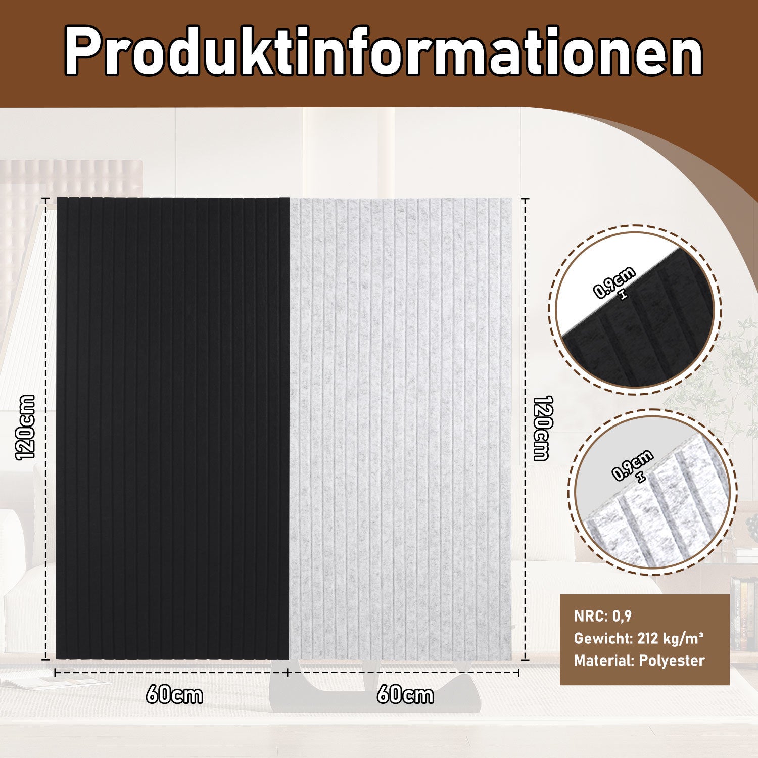 120 x 60 cm, selbstklebende Schallabsorptionsplatten, geeignet als Wanddämmplatten für den Homeoffice-Bereich, das Wohnzimmer und das Büro, aus 100 % Polyesterfaser, keine Bohrungen erforderlich, hellgrau, 4–16 Stück pro Packung