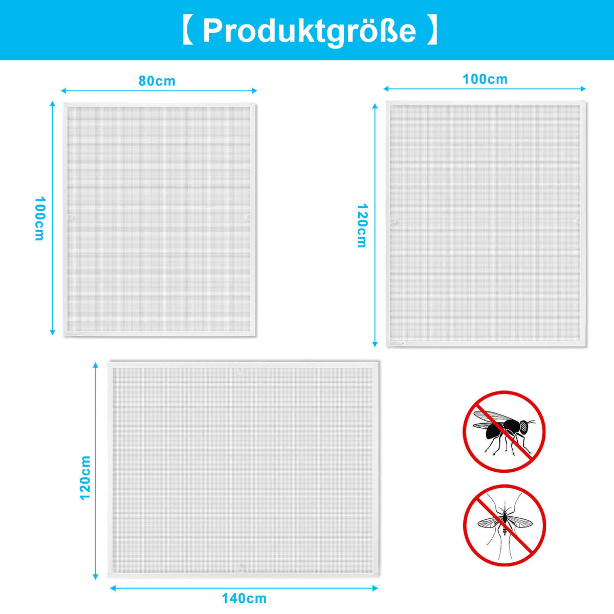 Fliegengitter Fenster Tür Gitter Moskito Aluminium Insektenschutz，120x140CM/100x120CM/80x100CM