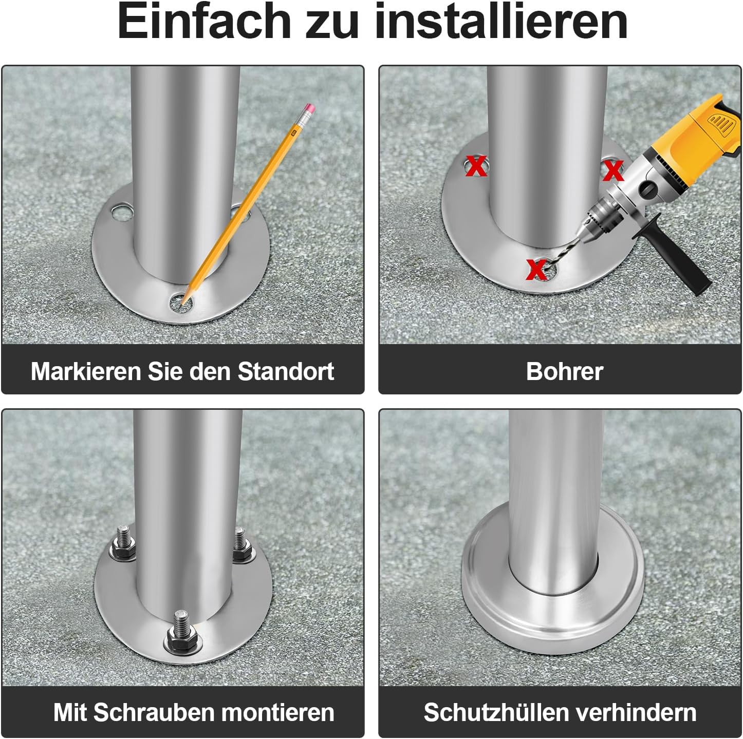 Handlauf Edelstahl 80/100/120/150/160/180 cm, Treppengeländer mit 4 Querstreben | Rostfrei, Wetterfest, Gebürstet, Winkelverstellbar für Innen & Außen und für Treppen, Balkon & Eingang（副本）（副本）