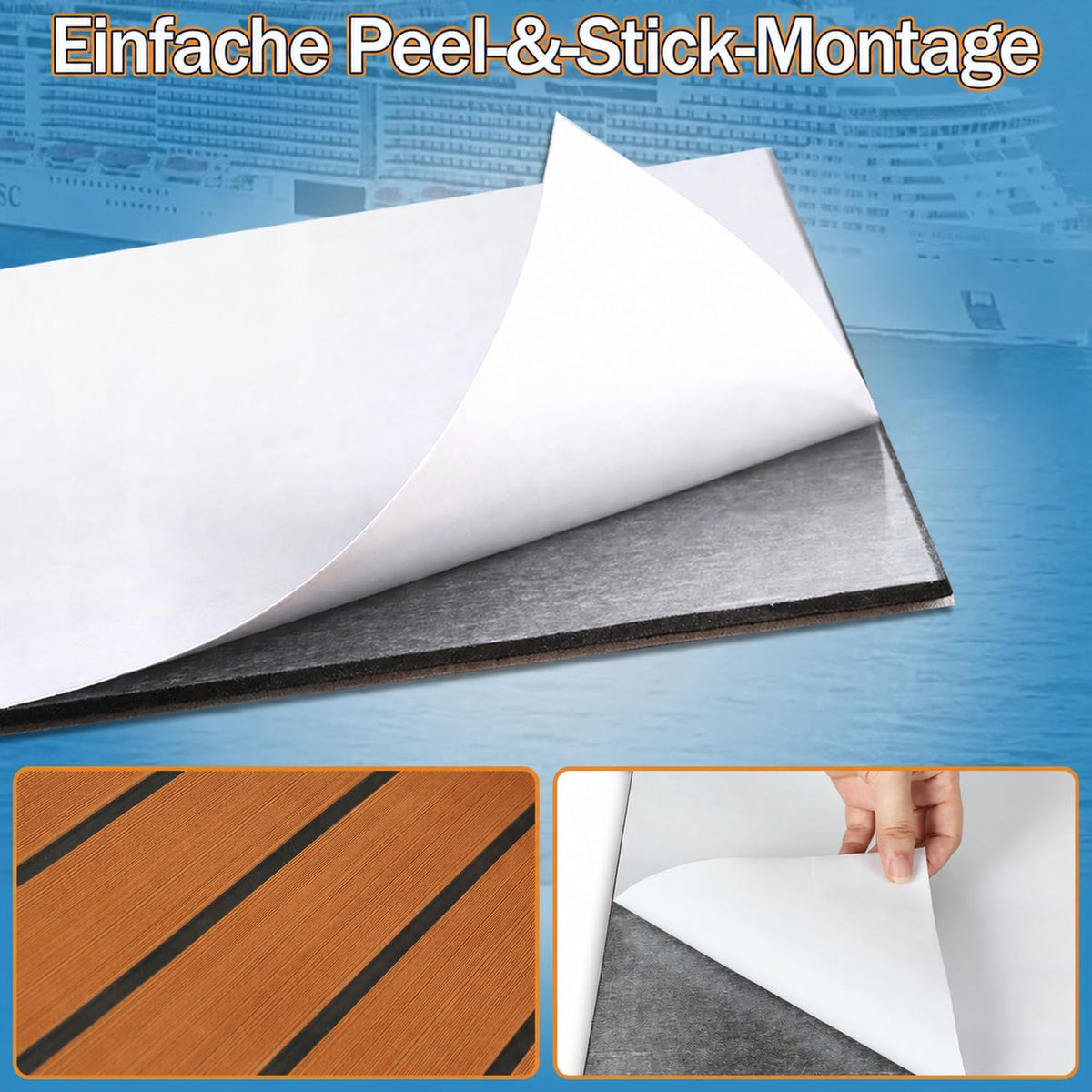 Boot Bodenbelag Eva Schaum 240x45/60/90 cm Dunkelgrau Selbstklebend, rutschfeste Bootsmatte Faux Teak, Marine Bodenbelag für Boot Yacht Kajak Motorboot Wohnmobil Deck Teppich zum Zuschneiden