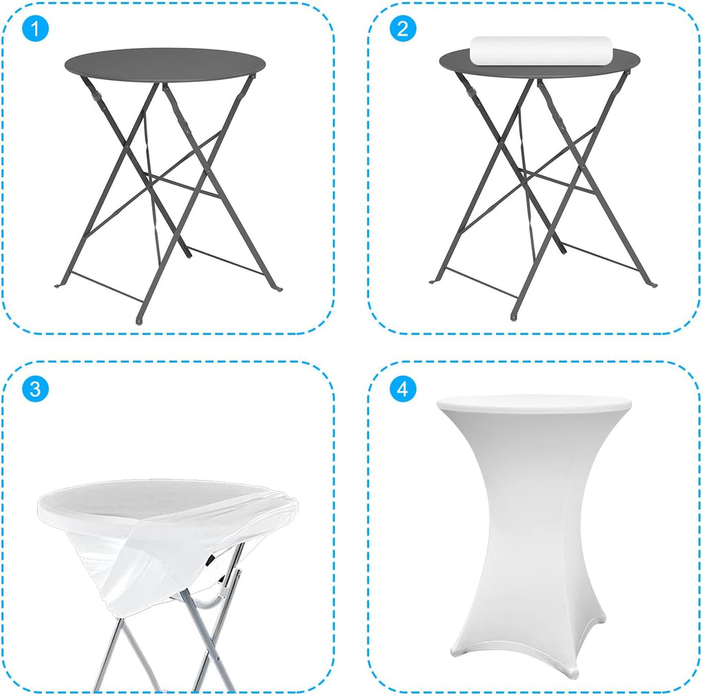 Stehtischhusse Stretch, 1/2/4/5 er-Set Stehtische Husse elastische, Tischdecke für Bistrotische, Tisch Husse Hochzeit Feier, Tischdecke-Weiß