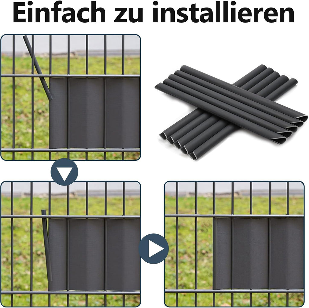 PVC Sichtschutzstreifen 35m/50m/70m Zaunblende Folie, inkl. 30 Befestigungsclips, Windschutz Sonnenschutz Sichtschutz Gartenzaun, Sichtschutzfolie für Doppelstabmattenzaun, Anthrazit