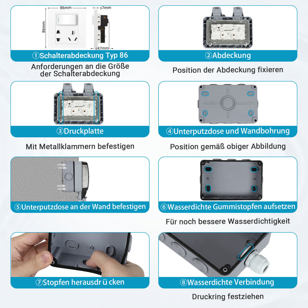 IP65 Wandsteckdose Außensteckdose Gartensteckdose – Wasserdicht, Schutzkontakt, Aufputz für den Outdoor-Bereich
