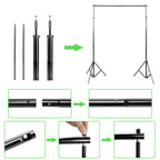 Hintergrund Ständer, 2x3M Hintergrundsysteme mit 3 Hintergrundstoffe (Grün/Weiß/Schwarz), Fotostudio Hintergrundsystem für Green Screen, Portrait und Videoaufnahme