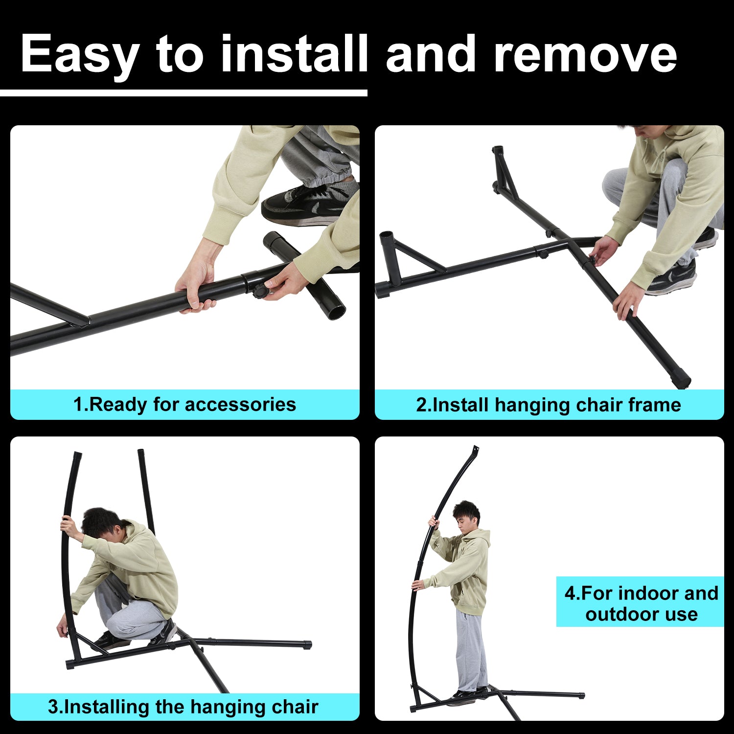 Hängesessel Gestell Hängemattengestell aus Metall Hängesessel-Ständer 150kg für Hängesessel im Innenbereich, Schlafzimmer, Garten (L x W x H)120 x 120 x 210cm