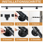 Treppengeländer, Geländer für Innen- und Außentreppen, schwarze Handläufe, wandmontierte Handläufe (inklusive Befestigungszubehör), wandmontierte Halterungen für Treppenhandläufe, geeignet für Treppen, Geländer und Balkone (100 cm/150 cm/200 cm/300 cm)
