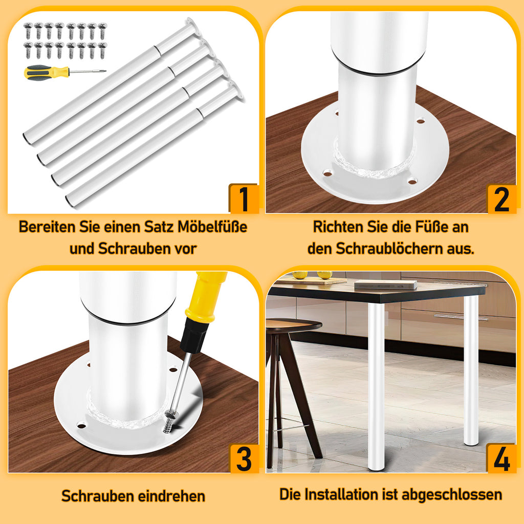 Möbelfüße 4 Stück, Tischbeine höhenverstellbar 70-110 cm, Möbelbeine aus Stahl bis 200 kg belastbar, mit 16 Schrauben, für Tisch, Schrank, Nachttisch, Schlafsofa, Schwarz/Weiß