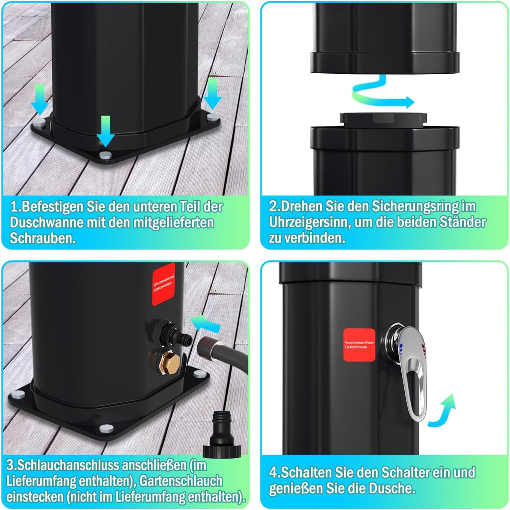Solardusche 35/40 Liter Solar Gartendusche Inkl Schutzhaube und handbrause, schwenkbarer Duschkopf um 180°, integrierte Fußdusche, max. 60°C Sommerdusche für EIN erfrischendes Duscherlebnis