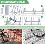 Fahrradständer (Reifenbreite 35–55 mm), bodenmontierte Fahrradständer, einfach zu montierende Fahrradständer aus verzinktem Stahl, silberfarbene Fahrradständer