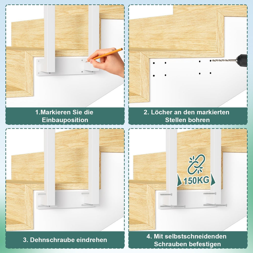 Weiß/Schwarz Treppengeländer Innen, 75/85/95/100/110 cm U-förmiger Treppengeländer, Handlauf aus Metall, Geländer aus Vierkantrohr für Lofts, Villen und Wohnungen, Verbundene Grundplatten, Seitenmontage