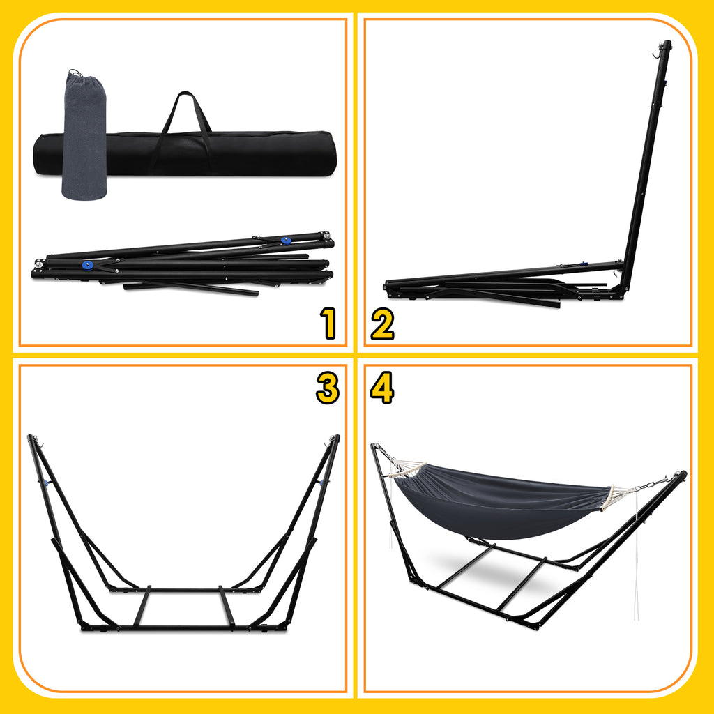 Hängematte mit Gestell, bis 200 kg Belastbar,2 Personen,Klappbar Hängematte Outdoor mit Gestell für Garten,Terrasse,Balkon,mit Tragetasche Metallgestell