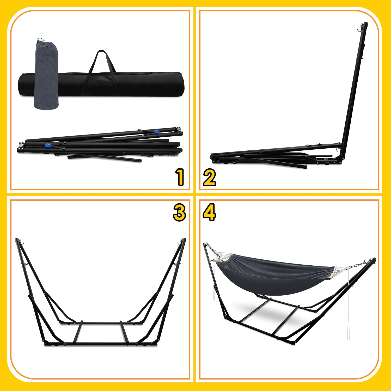 Hängematte mit Gestell, bis 200 kg Belastbar,2 Personen,Klappbar Hängematte Outdoor mit Gestell für Garten,Terrasse,Balkon,mit Tragetasche Metallgestell