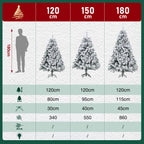 Künstlicher Weihnachtsbaum mit Schneeeffekt, 120/150/180 cm – aus PVC, mit 340/550/860 Zweigen, inklusive Metallfuß und Schnellmontagesystem, geeignet für festliche Weihnachtsdekoration